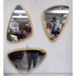 WALL MIRRORS, a set of three, 1960's Italian style, 60cm x 40cm.