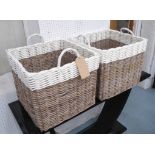 LOG BASKETS, a pair, with white detail top, 49cm x 49cm x 53cm.