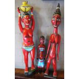BAMANA FIGURES, three various, painted, carved wood, tallest 65cm H.