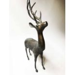 STAG, a bronze model of a young stag with antlers, 83cm H.
