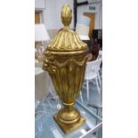 DECORATIVE URNS, a pair, Hollywood Regency style, gilt finish, 88cm H approx.