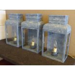ATTRIBUTED TO TINDLE WALL LANTERNS, a set of three, 23cm x 13cm x 42cm approx.