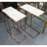 SIDE TABLES, a pair, 1960's French in style, marble insert tops, 46cm x 21.5cm x 50cm.