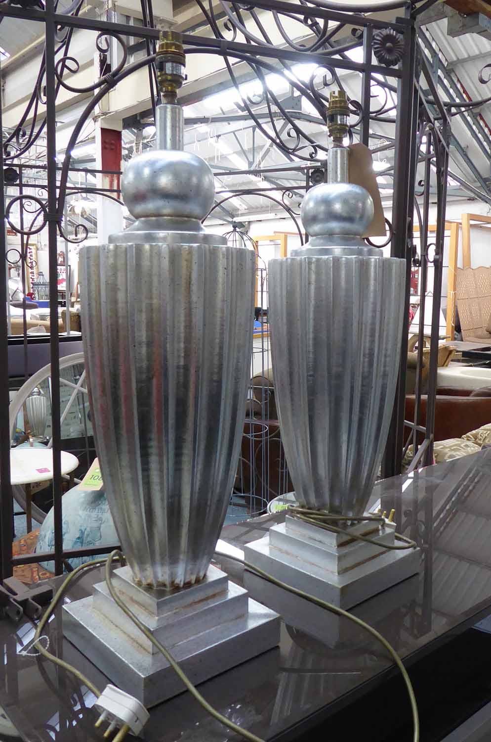 CHELSOM LAMPS, a pair, silvered finish, 62cm H.