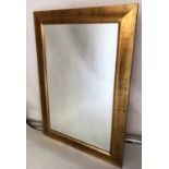 WALL MIRROR, rectangular bevelled mirror within a gilt leaf and distressed moulded frame,