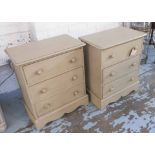 BEDSIDE CHESTS, a pair, painted, each with three drawers, 80cm x 29cm x 60cm H.