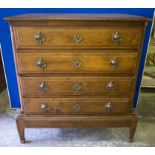 CHEST ON STAND, 19th century Danish oak in three parts with four drawers,