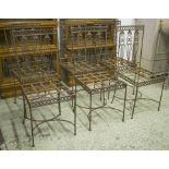 CONSERVATORY CHAIRS, a set of six, iron with lattice seats.