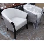 TUB CHAIRS, a pair, French Art Deco style, ebonised with grey velvet upholstery, 72cm x 70cm x 75cm.