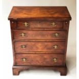 BACHELOR'S CHEST, George II style burr walnut with foldover top above four drawers,