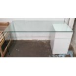 DWELL REFRACT GLASS DESK, tempered glass with white lacquered side with drawers,