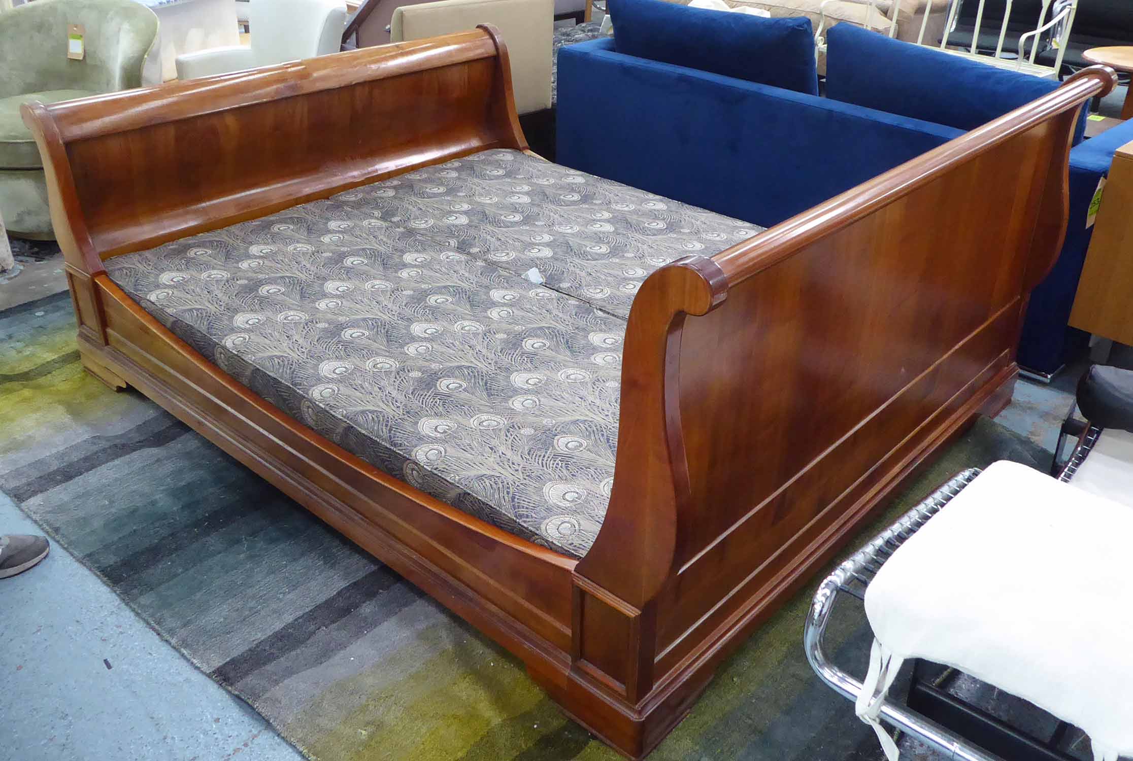 SLEIGH BED, Louis Philippe style cherrywood from Liberty, with base, 97cm H x 169cm W.