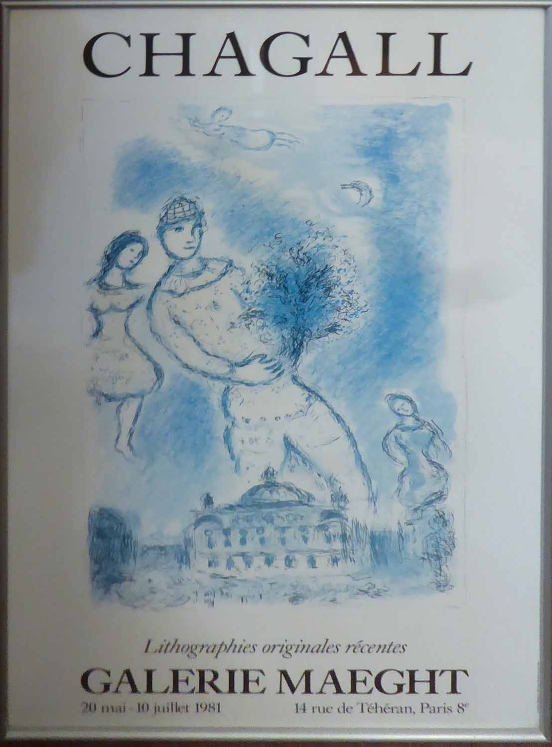 MARC CHAGALL 'Gallerie Maeght', 1981, offset lithograph poster, 91cm x 60cm, framed and glazed.