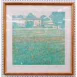 20TH CENTURY SCHOOL 'Italian Farm with Poppy Field', screen print, 39cm x 39cm, signed and framed.