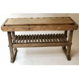 WORKBENCH, early 19th English hickory and pine, rectangular with slatted undertier,