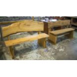 RUSTIC BENCHES, two similar, oak, 150cm and 160cm respectively.