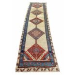 ANTIQUE SERAPI RUNNER, 360cm x 97cm.