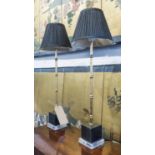 MAISON JANSEN STYLE TABLE LAMPS, a pair, with shades of faux bamboo design.