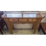 SCRIBES TABLE, Chinese Export style hardwood, with two drawers, 148cm x 39cm x 92cm.