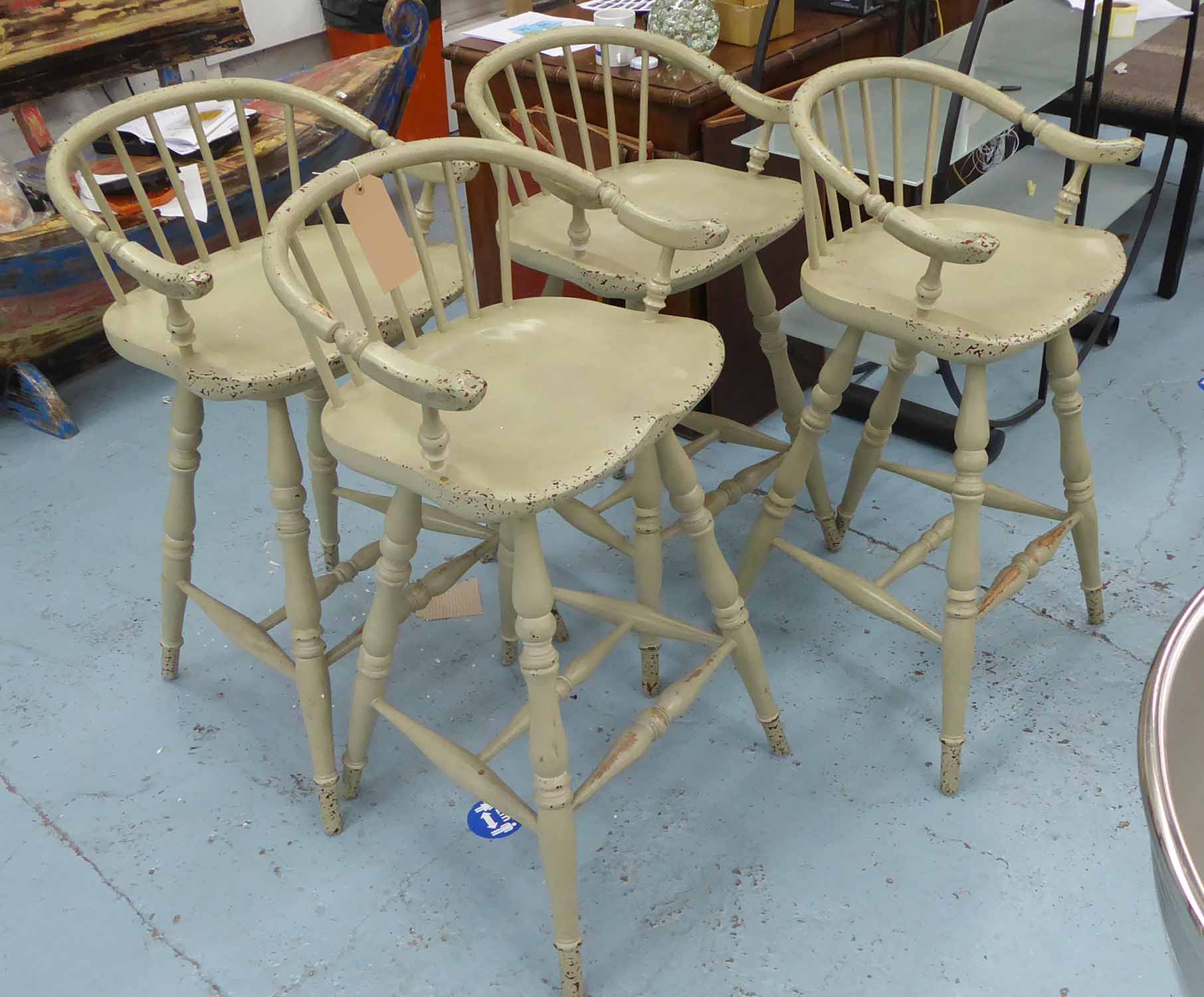 ATTRIBUTED TO CHALON BAR STOOLS, a set of four, 94cm H.