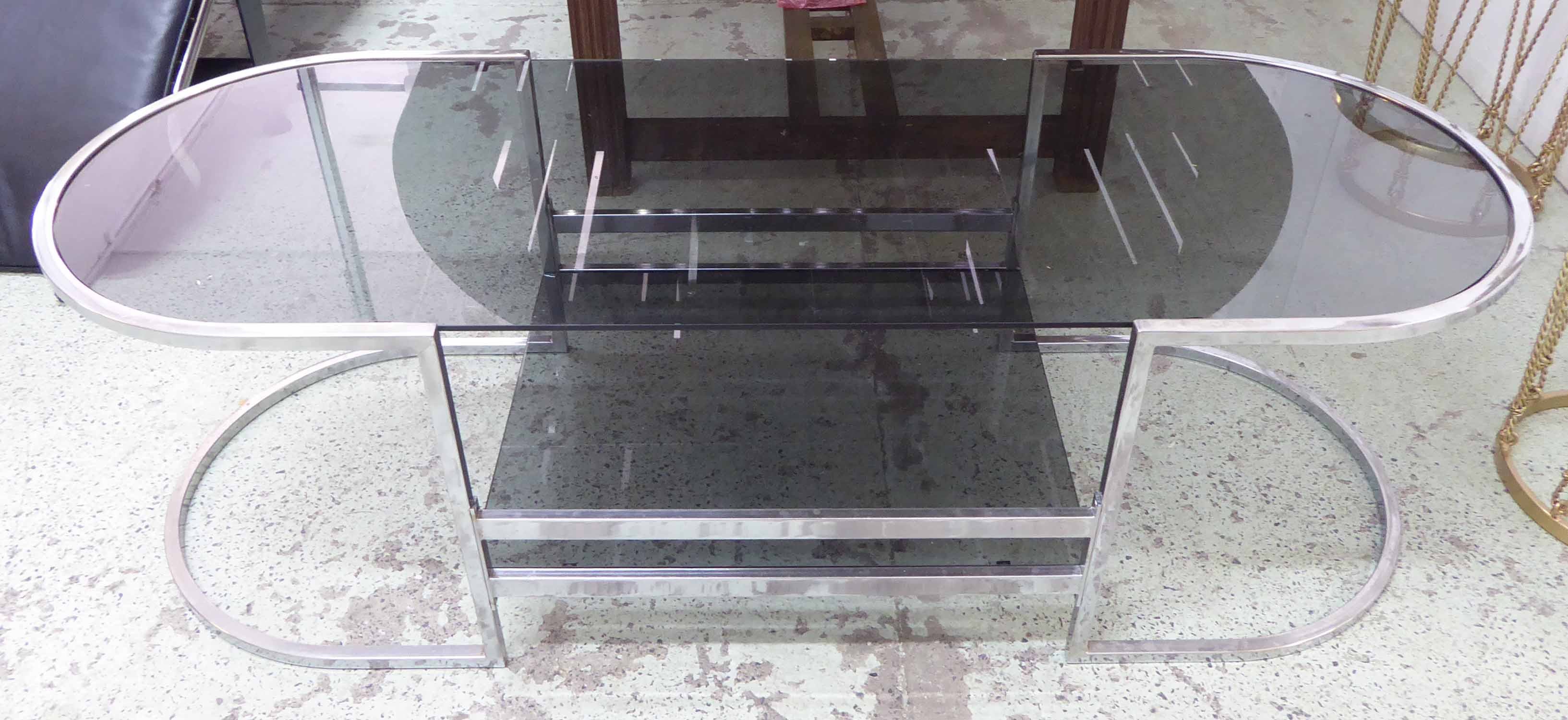 COCKTAIL TABLE, vintage 1970's chrome with smoked glass, 132cm x 49cm x 41cm.