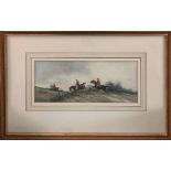 19th CENTURY SCHOOL 'Hunting Scenes', watercolour, 11cm x 26cm, framed.