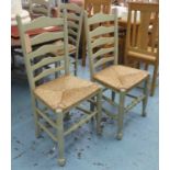 ATTRIBUTED TO CHALON LADDER BACK DINING CHAIRS, a set of eight, rush seats, 104cm H.