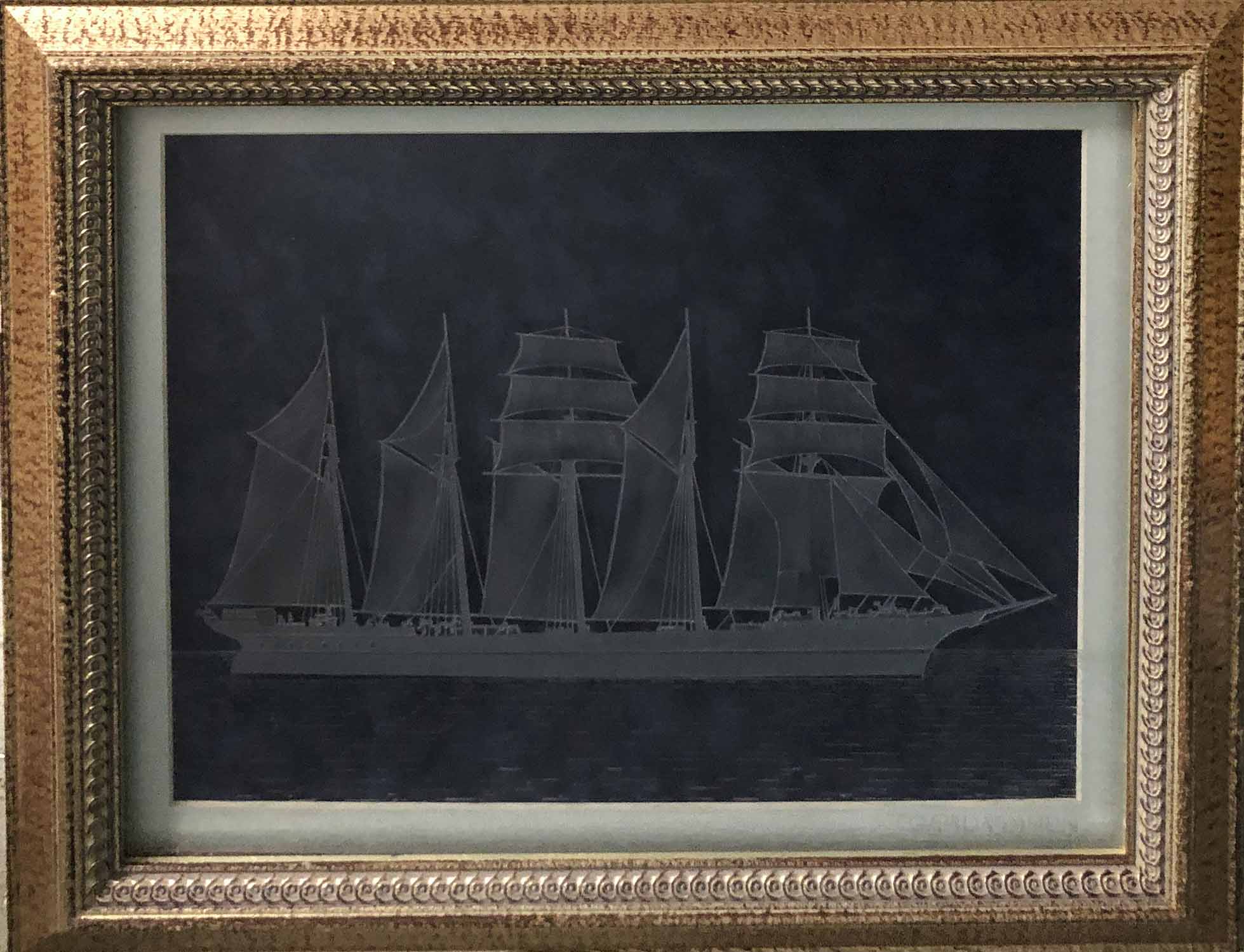 MARITIME SCHOOL 'Neotsfield' and 'Carl Vinnen', ship portraits on etched glass, 30cm x 37cm, framed. - Image 2 of 3