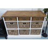 HOUSE KEEPERS SIDE BOARD, French provincal style with baskets and three drawers,