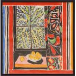 HENRI MATISSE 'Fenetre avec Limons', silk textile, plate signed, 74cm x 75cm, framed and glazed.