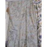 CURTAINS, a pair, foliate patterned design, lined, eyelet holes at top,