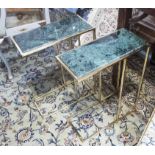 SIDE TABLES, a pair, 1960's French style, gilt metal and green marble, 58cm H x 22cm x 46cm.