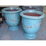 PLANTERS, a pair, French style aqua blue glaze, 71cm H x 63cm diam.