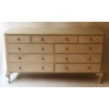 LOW CHEST, French Louis XV style traditionally grey painted with nine drawers and cabriole supports,