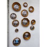 COLLECTION OF TWELVE CONVEX WALL MIRRORS, of various sizes and descriptions, 26cm diam.