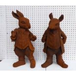 MR RABBIT AND HIS FRIEND RATTY, oxidised finish, tallest 47cm.