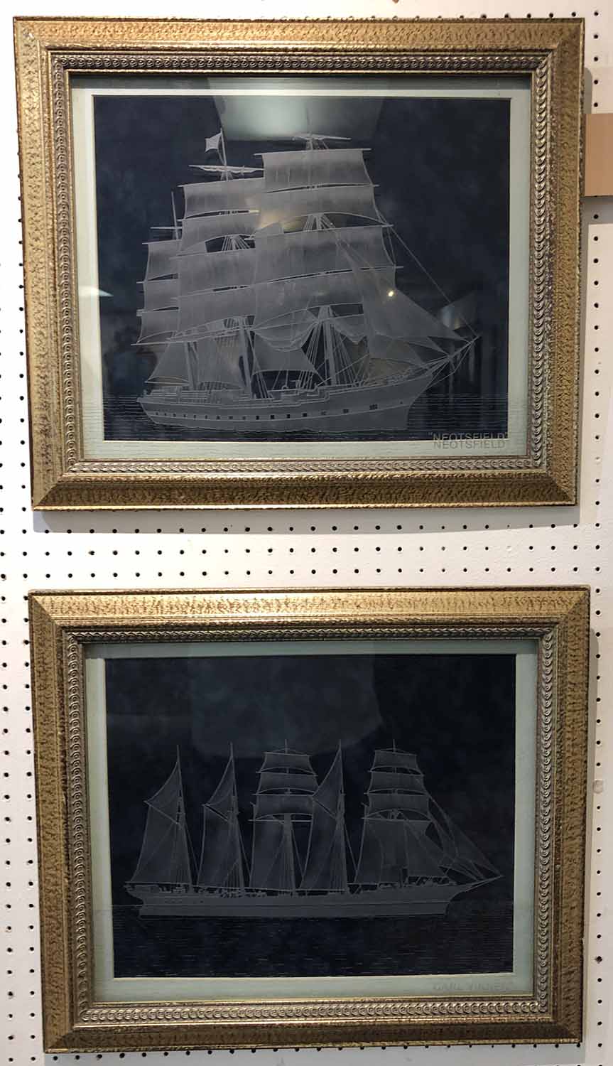 MARITIME SCHOOL 'Neotsfield' and 'Carl Vinnen', ship portraits on etched glass, 30cm x 37cm, framed. - Image 3 of 3