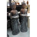 STANDING BUDDHAS, a pair, faux bronze finish, 110cm H.