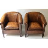 TUB ARMCHAIRS, a pair,