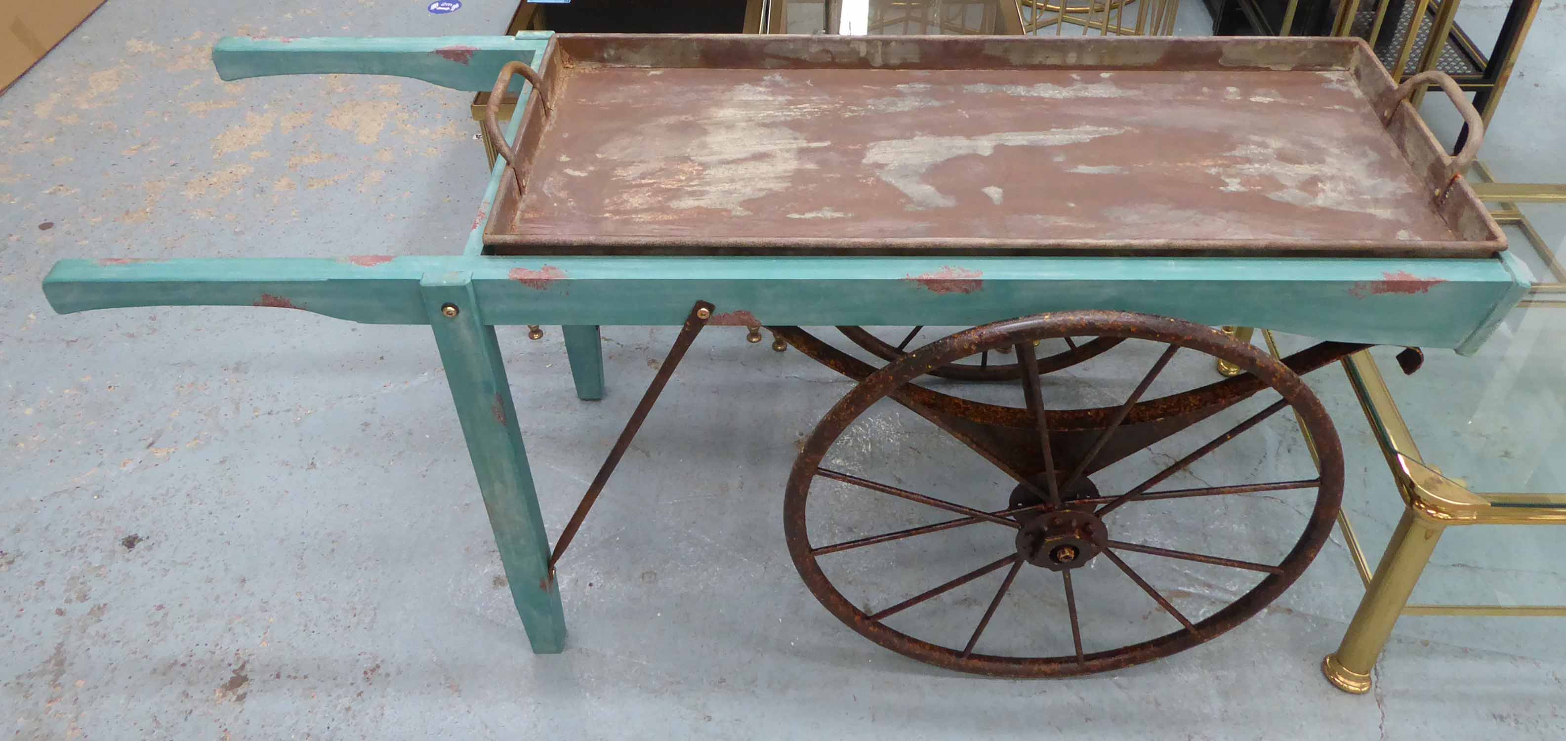 POTTAGER TROLLEY, French provincal style, blue painted.