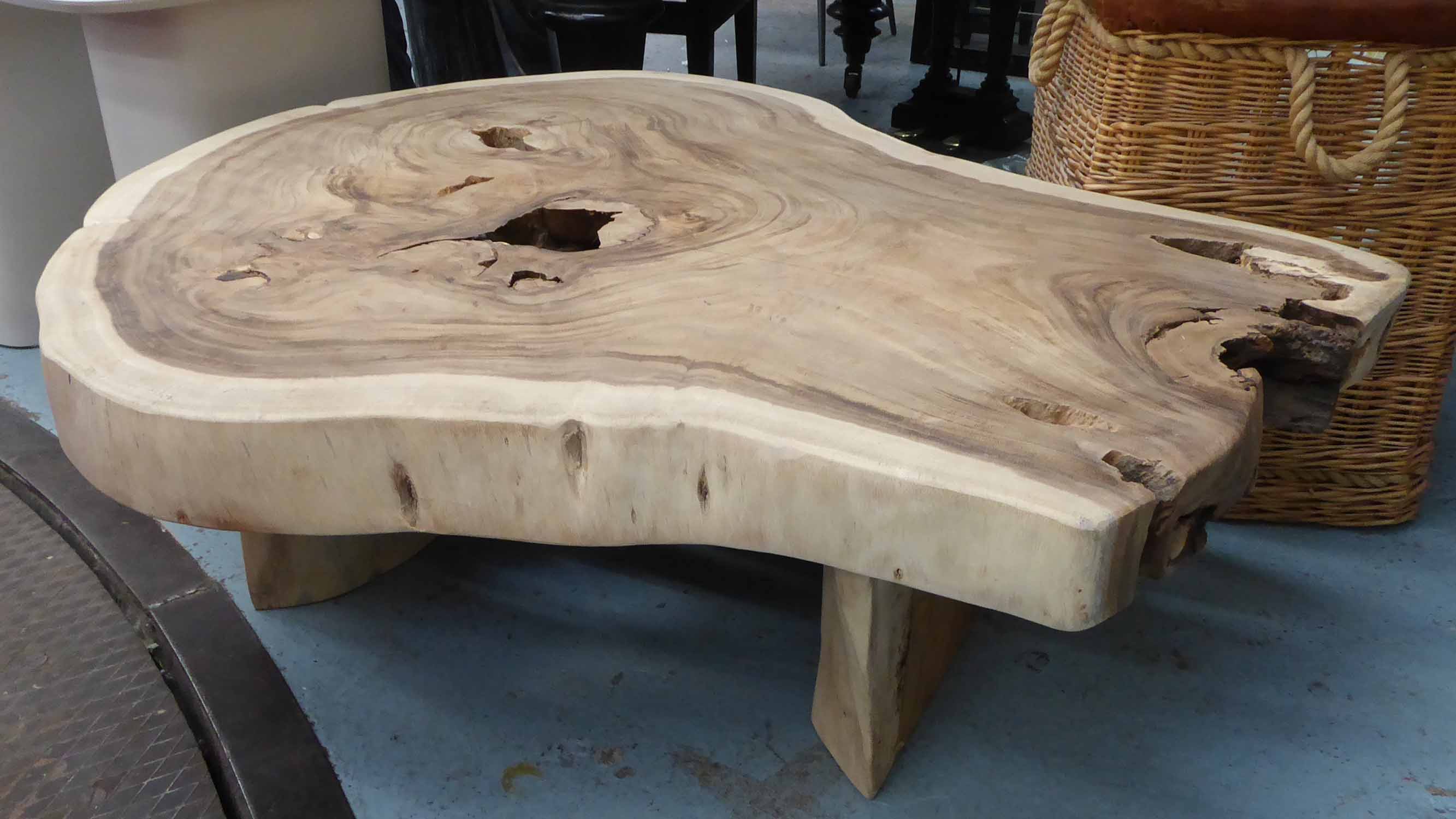 LOW TABLE, live edge wood top, 116cm x 101cm x 33cm H.