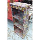 DECOUPAGED BOOKCASE, covered in an African veritable wax block print, 42cm x 23cm x 99cm.