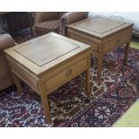 LAMP TABLES, a pair, Chinese hardwood each with a frieze drawer, 56cm x 56cm x 56cm H.