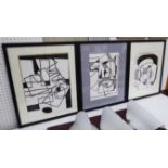 ALBERT WILLIAMS, abstract oils, three, framed 53cm x 44cm each including frame.