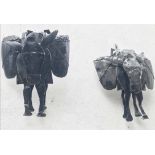 WALL HANGING DONKEYS, a pair, early 20th century patinated tin plate layered construction,