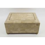 HUMIDOR, attributed to Maitland Smith tessellated marble on brass feet, 17cm H x 36cm x 26cm.