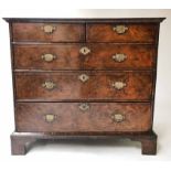 CHEST, early 18th century English Queen Anne figured walnut with two short and three long drawers,