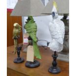 MENAGERIE OF TROPICAL BIRDS, three together, of various descriptions, 52cm at tallest.