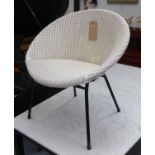 WICKER TUB CHAIR, vintage 20th century white painted, 74cm H approx.
