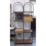 BAKERS' RACK, wrought metal with sun detail, 80cm W x 31cm D x 183cm H.